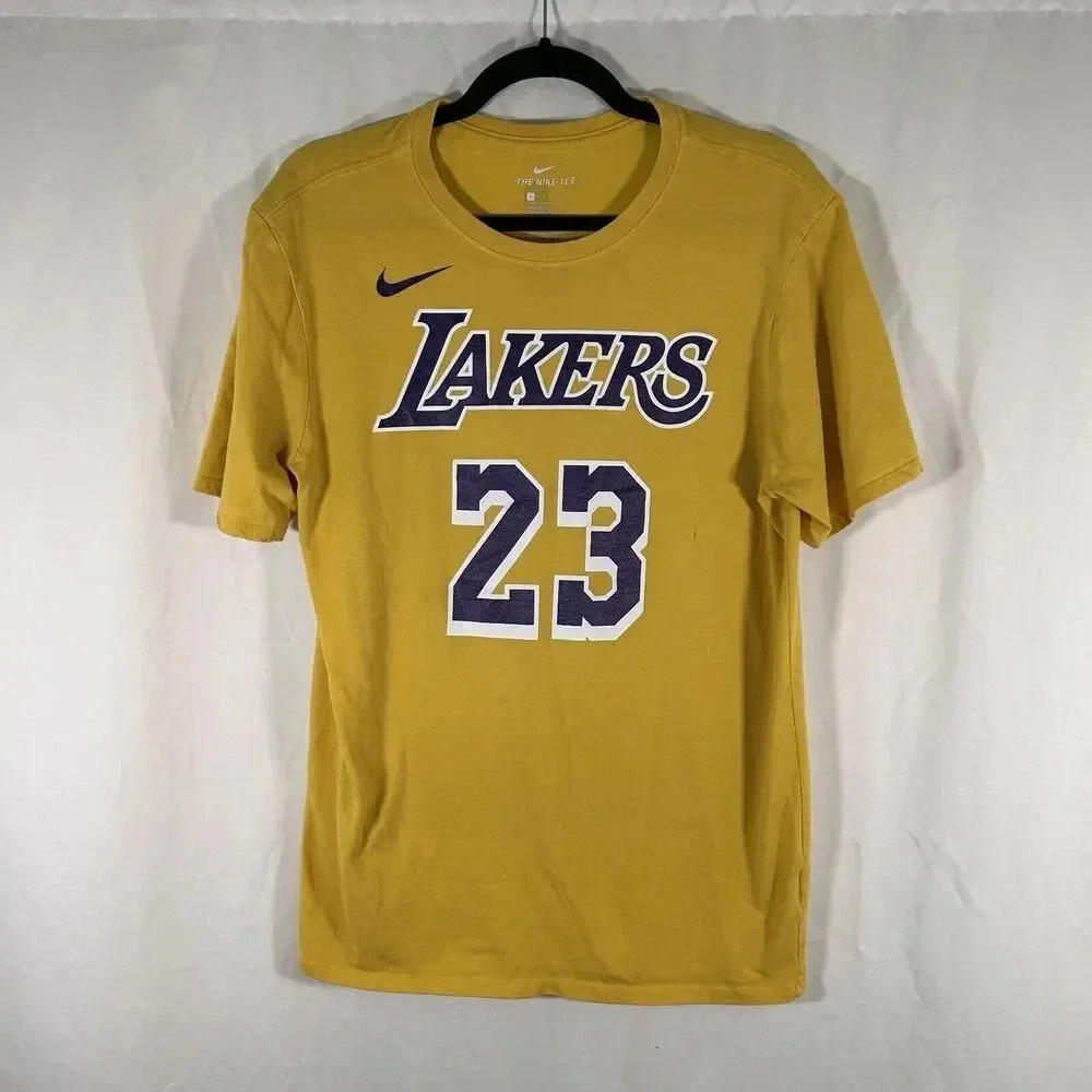 Laker's Lebron Nike Shirt Mens Large Yellow Graphic Print Short Sleeve